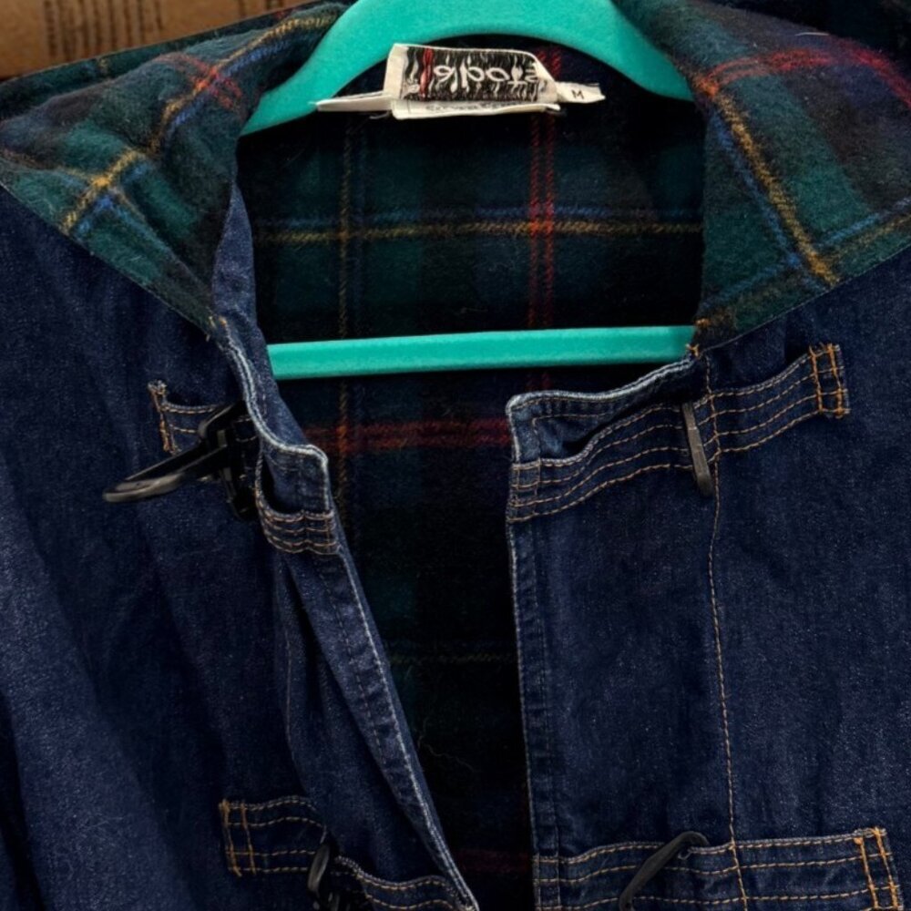 Vintage Talbots Oversize Plaid Lined Denim Jacket Size Medium Wool Lined - Picture 4 of 10